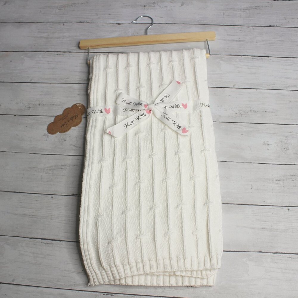 Baby Crib Blanket 40 x 32 in Solid White 100% Cotton Knitted